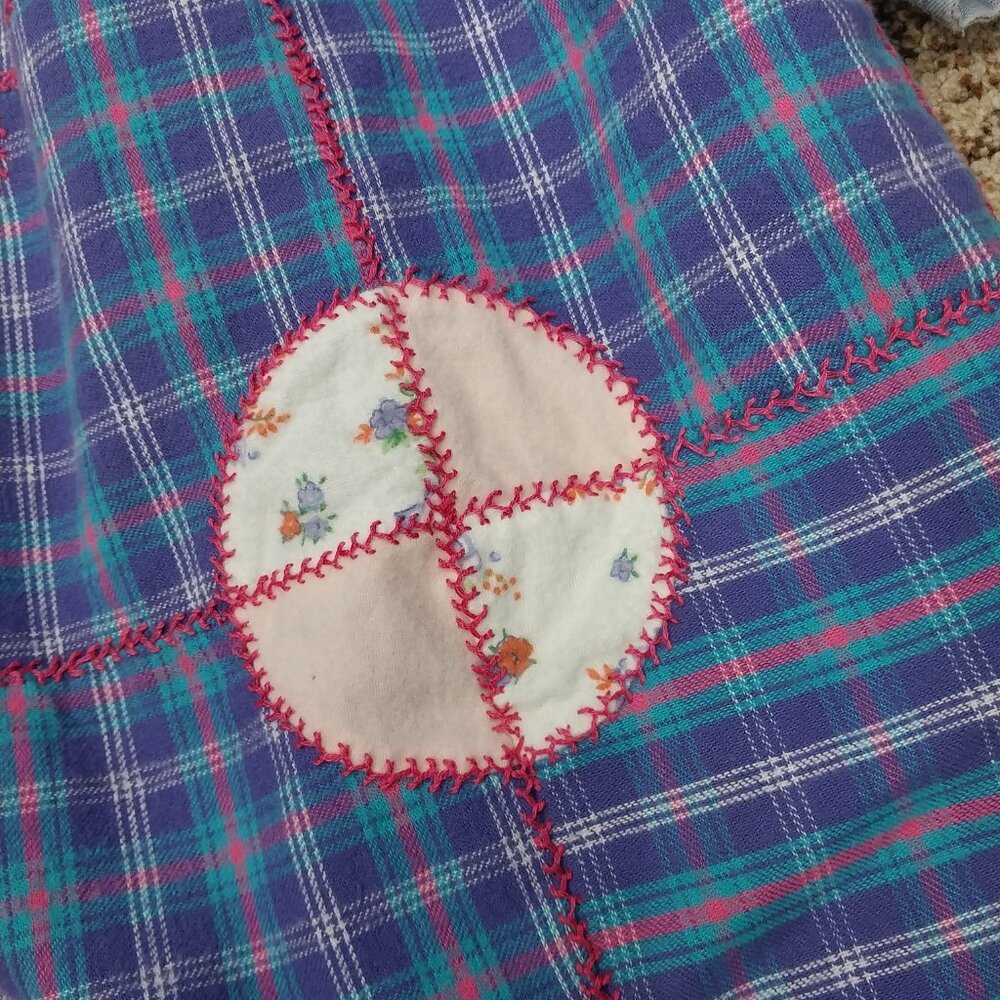 3168 Size XL Port & Company Jean Upcycled Button Down Tunic In Purple and Green - Picture 3 of 7